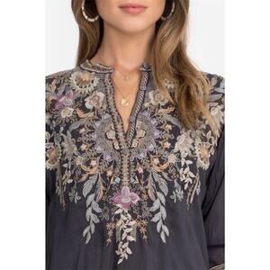 Johnny Was Mandiya XL Blouse in Black Floral Embroidered Boho Festival
